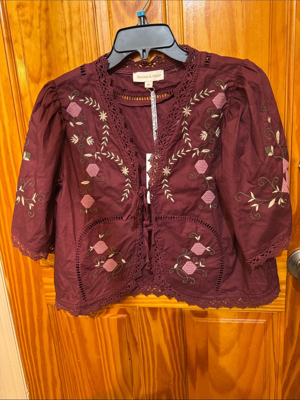 Jenni Maroon Embroidered Peasant Top